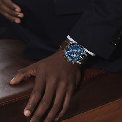 Heritage Men Quartz Blue Dial Chronograph Leather Watch 3650121