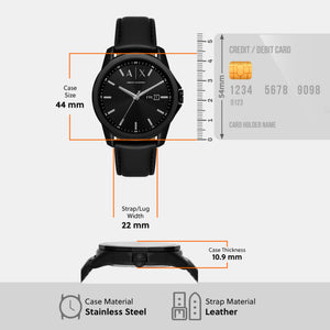 Banks Men Quartz Black Dial Analog Leather Watch AX7147SET