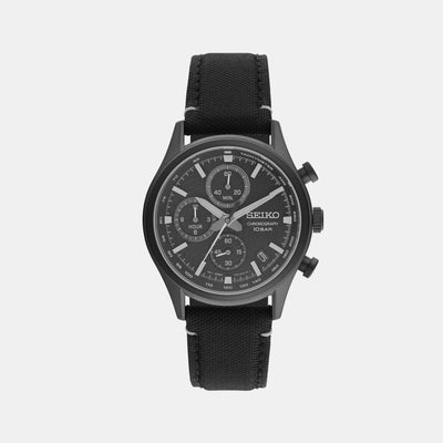 Dress Men Quartz Black Dial Chronograph Leather Watch SSB421P1