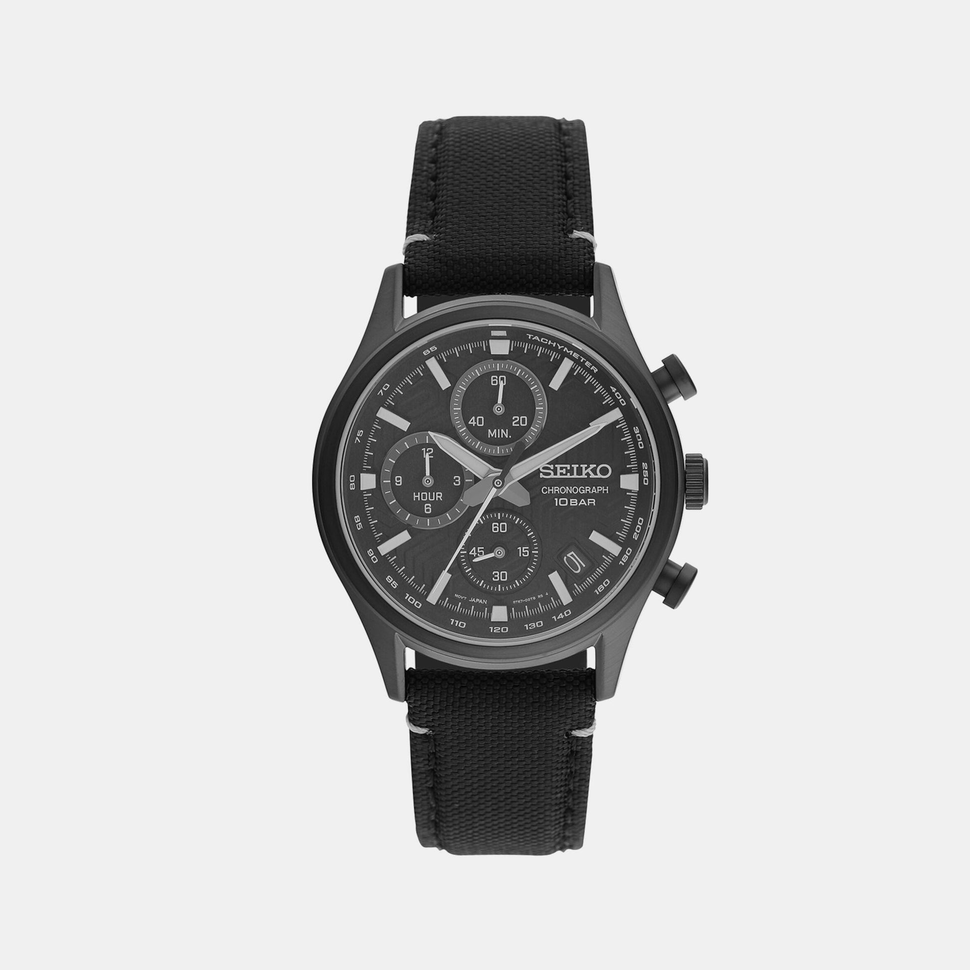 Dress Men Quartz Black Dial Chronograph Leather Watch SSB421P1