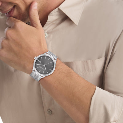 Define Men Quartz Grey Dial Analog Mesh Watch 25200352