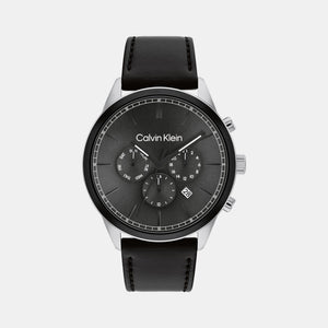 Ck Infinite Men Quartz Grey Dial Chronograph Leather Watch 25200379