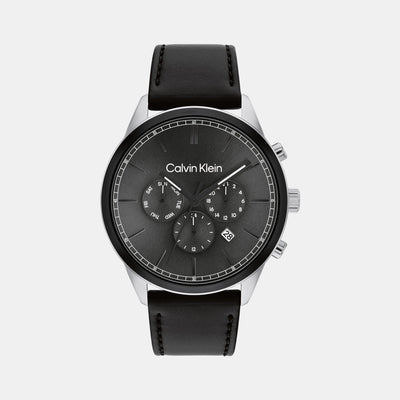 Ck Infinite Men Quartz Grey Dial Chronograph Leather Watch 25200379
