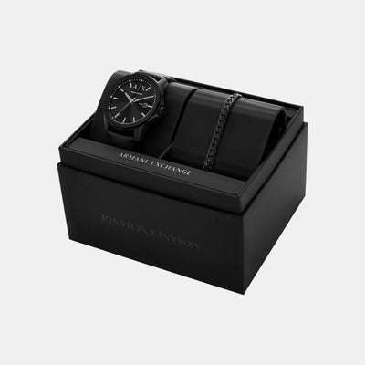 Banks Men Quartz Black Dial Analog Leather Watch AX7147SET