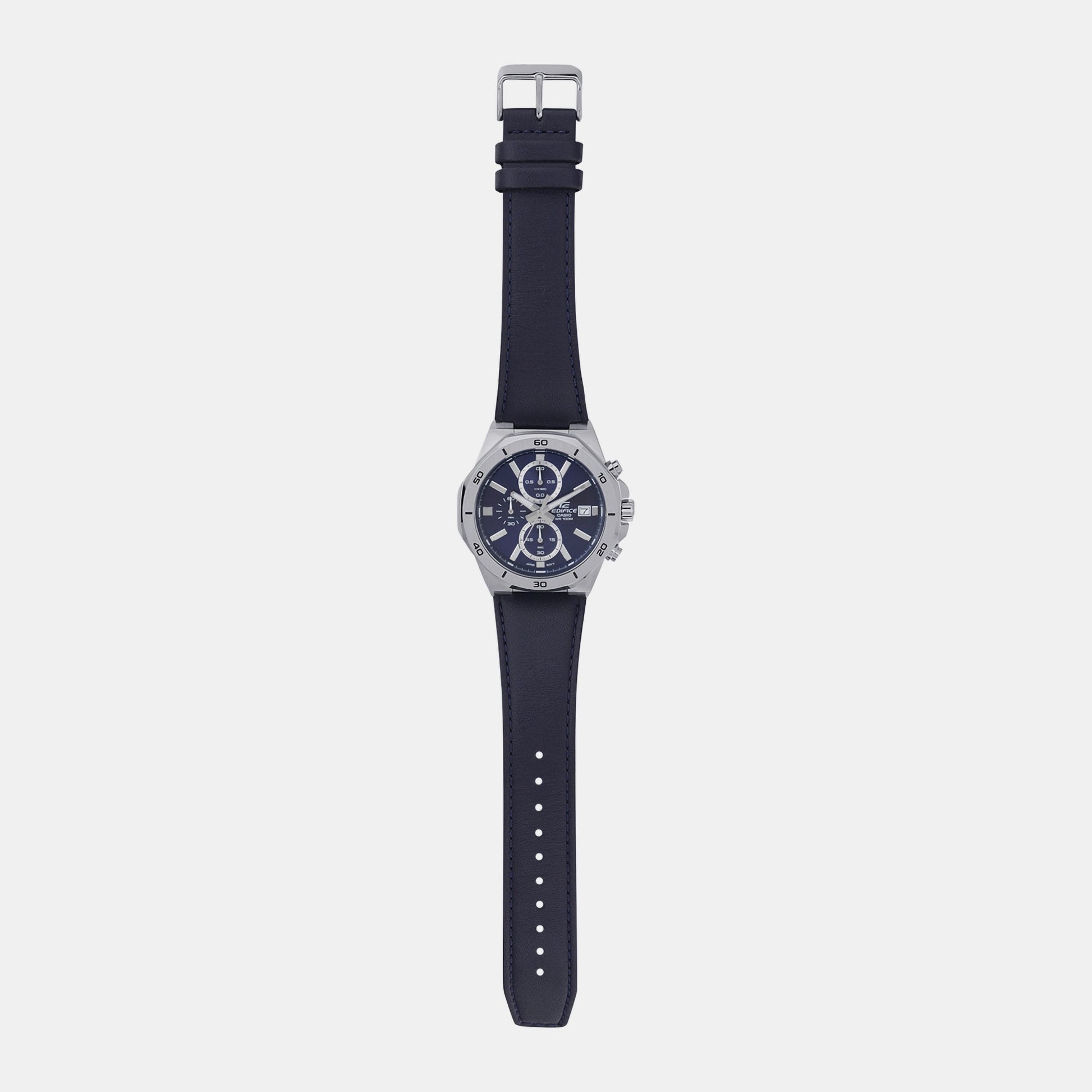 Edifice Men Quartz Blue Dial Chronograph Leather Watch ED587