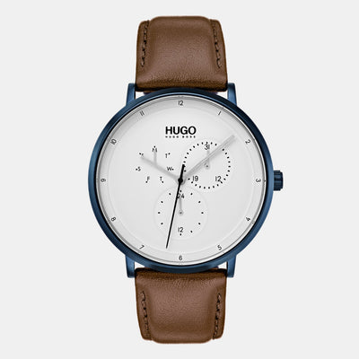 Guide Men Quartz White Dial Analog Leather Watch 1530008