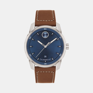 Bold Men Quartz Blue Dial Analog Leather Watch 3600944