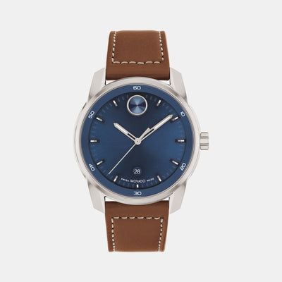 Bold Men Quartz Blue Dial Analog Leather Watch 3600944