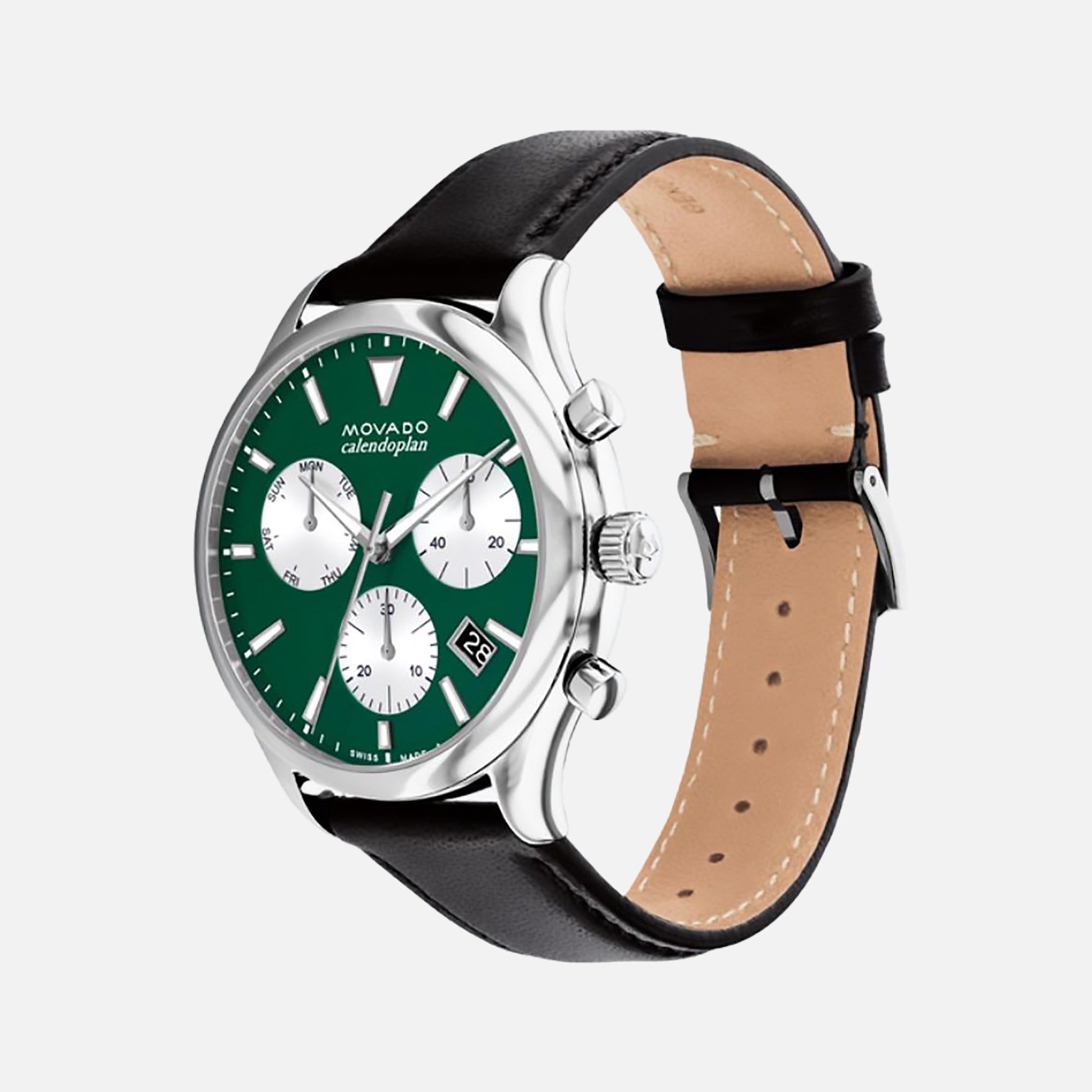 Calendoplan Heritage Men Quartz Green Dial Chronograph Leather Watch 3650149