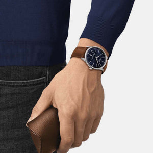 Chemin Des Tourelles Men Automatic Blue Dial Analog Leather Watch T1394071604100
