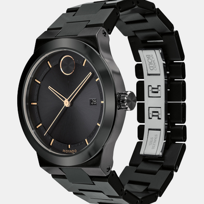 Bold Men Quartz Black Dial Analog Stainless Steel Watch 3600662