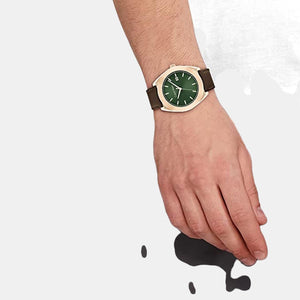 Casual Essentials Men Quartz Green Dial Analog Leather Watch 25200202