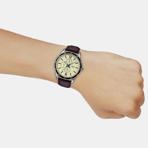 Enticer Men Quartz Gold Dial Chronograph Leather Watch A1533