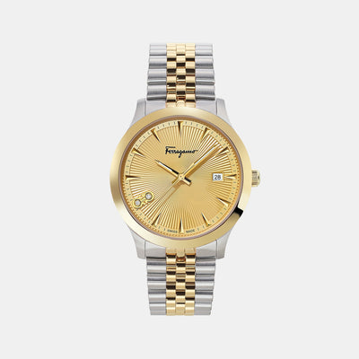 Ferragamo Duo Men Quartz Champagne Dial Analog Stainless Steel Watch SFCV00319