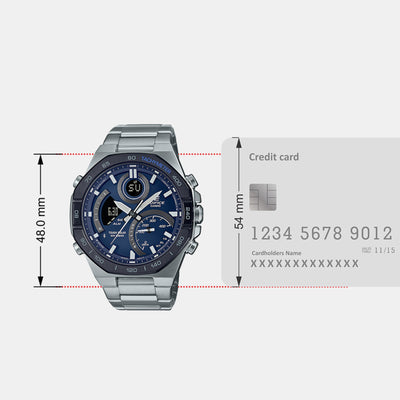 Edifice Men Quartz Blue Dial Analog-Digital Stainless Steel Watch EX555