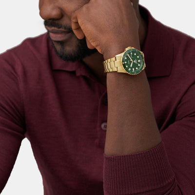 Fossil Blue Dive Men Quartz Green Dial Analog Stainless Steel Watch FS6030