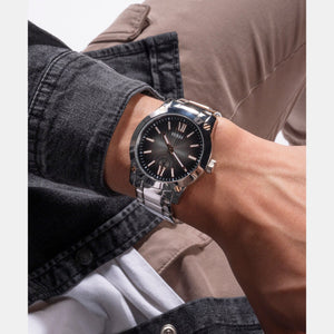 Crescent Men Quartz Grey Dial Analog Stainless Steel Watch GW0574G1