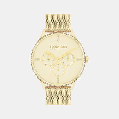 Ck Dress Women Quartz Gold Dial Multi-Function Mesh Watch 25200372
