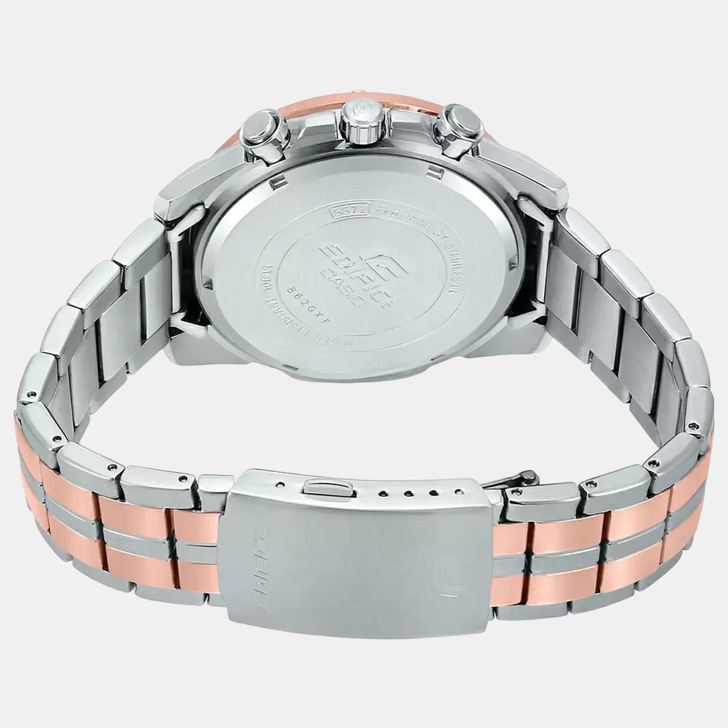 Edifice Men Quartz Rose Gold Dial Chronograph Stainless Steel Watch EX429