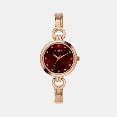 Classics Women Quartz Maroon Dial Analog Brass Watch TWEL11437