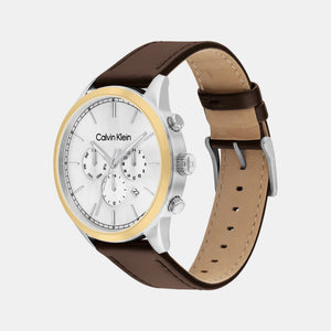 Ck Infinite Men Quartz Silver Dial Chronograph Leather Watch 25200381