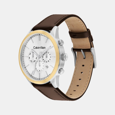 Ck Infinite Men Quartz Silver Dial Chronograph Leather Watch 25200381