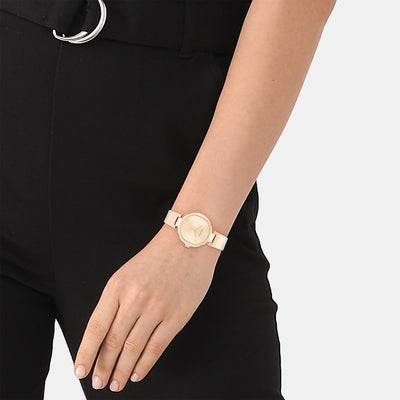 Ck Elevated Women Quartz Gold Dial Analog Stainless Steel Watch 25200308