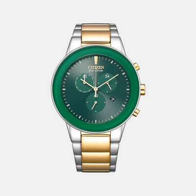 Axiom Men Eco-Drive Green Dial Chronograph Stainless Steel Watch AT2244-84X