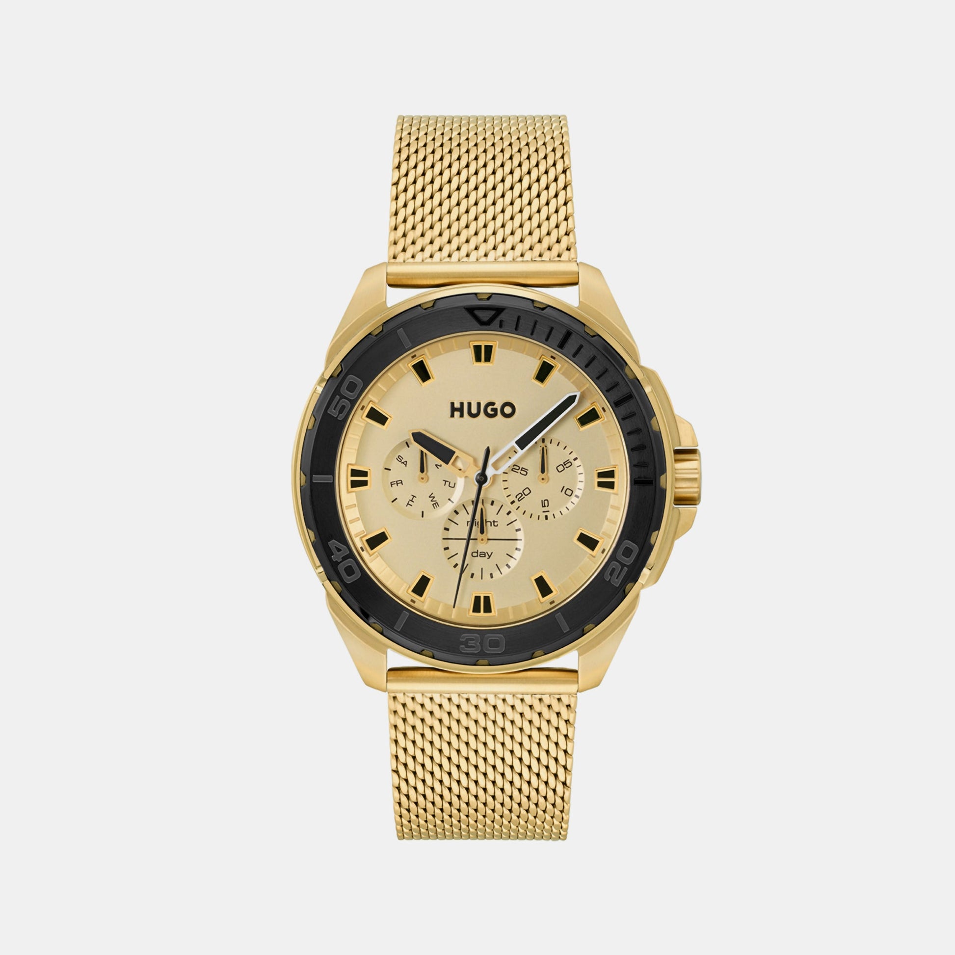 Fresh Men Quartz Gold Dial Chronograph Mesh Watch 1530288