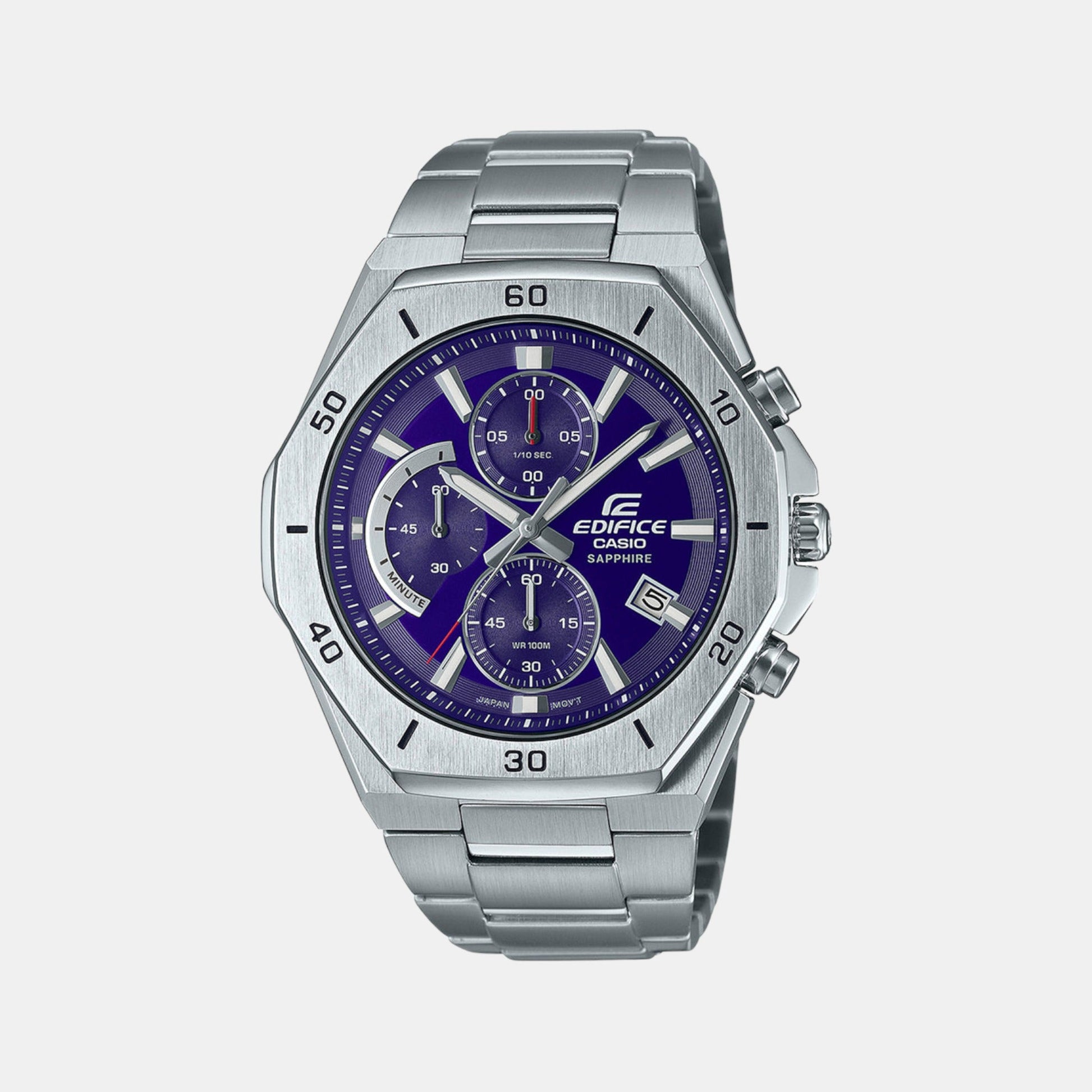 Edifice Men Quartz Blue Dial Chronograph Stainless Steel Watch EX551