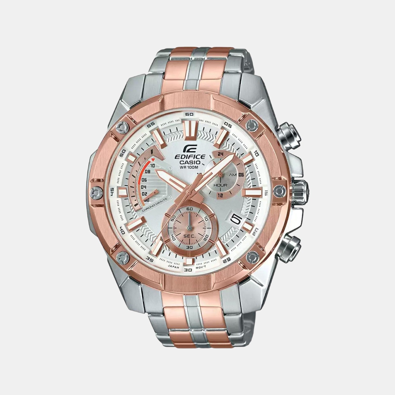 Edifice Men Quartz Rose Gold Dial Chronograph Stainless Steel Watch EX429