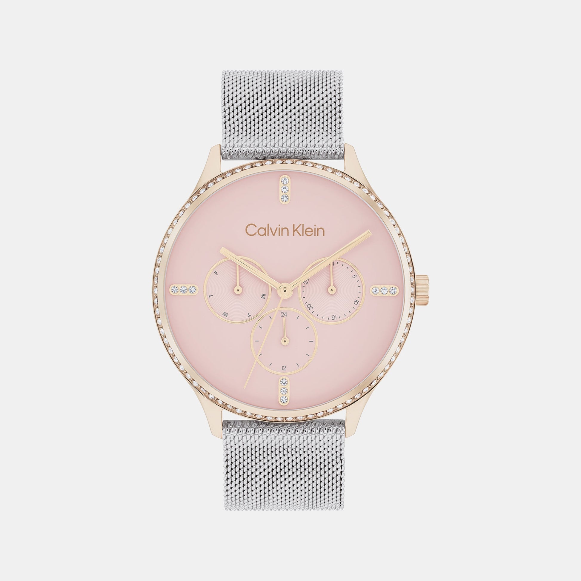 Ck Dress Women Quartz Pink Dial Chronograph Mesh Watch 25200374