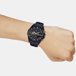 Edifice Men Quartz Black Dial Chronograph Stainless Steel Watch EX493
