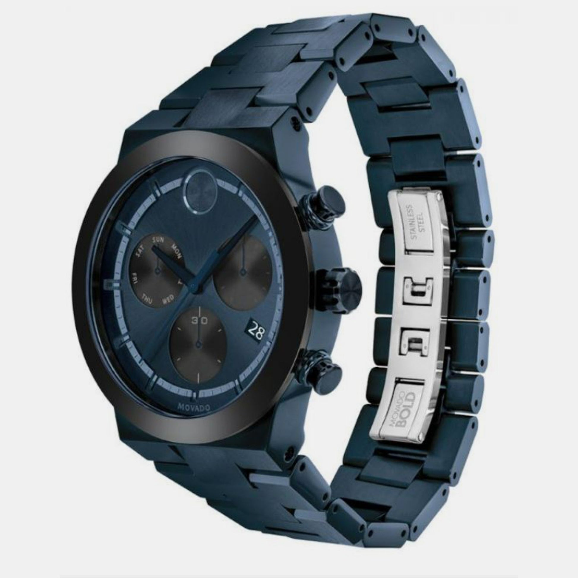 Bold Men Quartz Blue Dial Chronograph Stainless Steel Watch 3600729