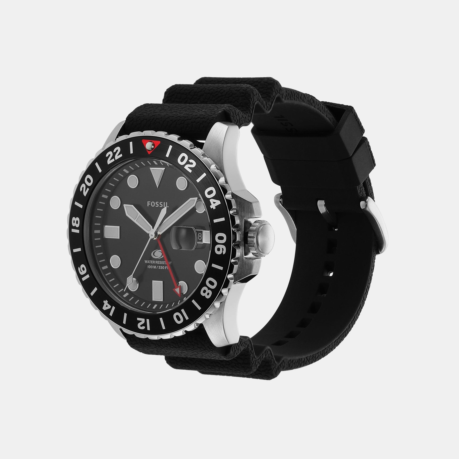 Fossil Blue GMT Men Black Dial Analog Silicone Watch FS6036