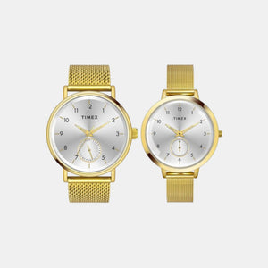 Fashion Couple Quartz Silver Dial Analog Stainless Steel Watch TW00PR292