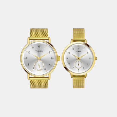 Fashion Couple Quartz Silver Dial Analog Stainless Steel Watch TW00PR292
