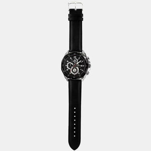 Edifice Men Quartz Black Dial Chronograph Leather Watch EX193