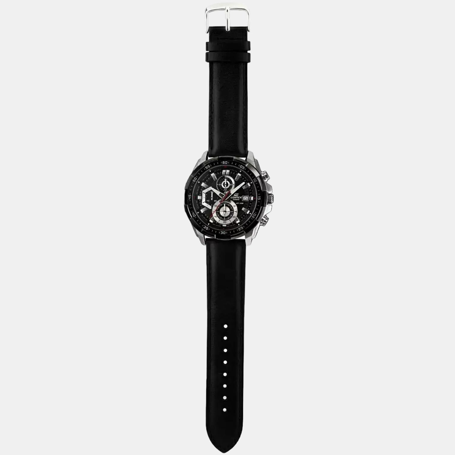 Edifice Men Quartz Black Dial Chronograph Leather Watch EX193