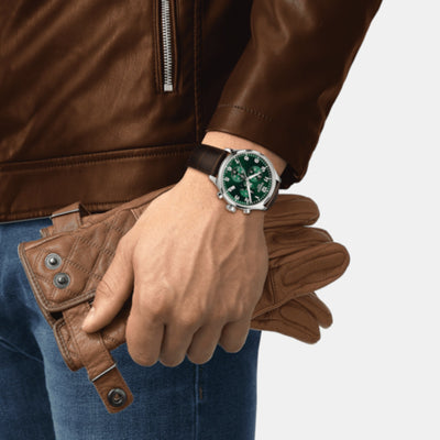 Chrono XL Classic Men Quartz Green Dial Chronograph Leather Watch T1166171609200