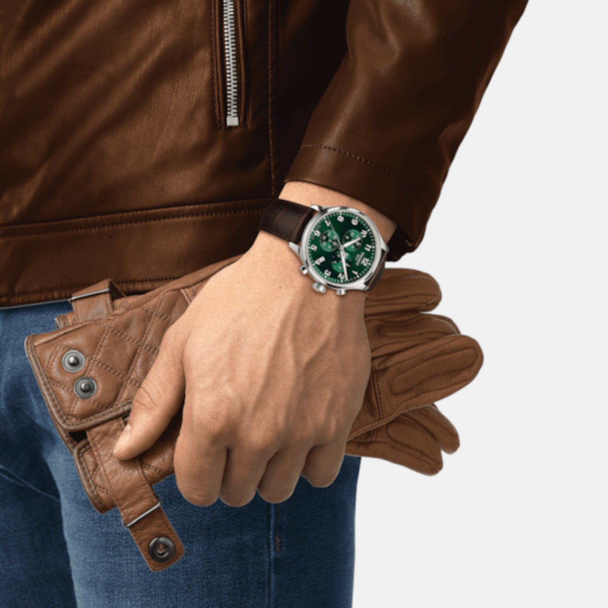Chrono XL Classic Men Quartz Green Dial Chronograph Leather Watch T1166171609200