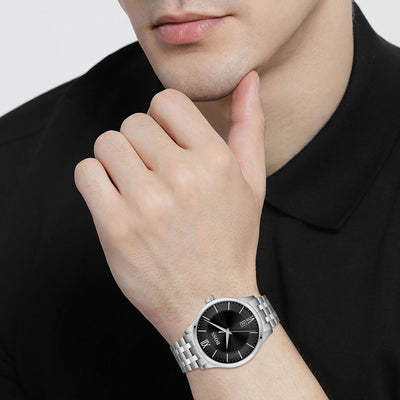 Elite Men Quartz Black Dial Analog Stainless Steel Watch 1513896
