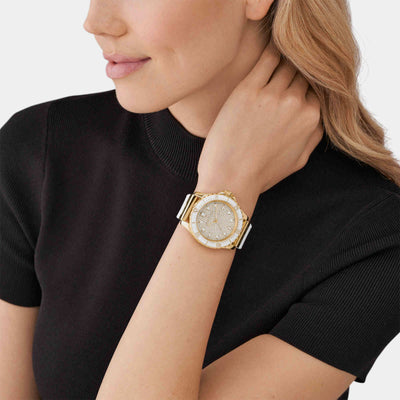 Everest Women Quartz Gold Dial Analog Silicone Watch MK7357