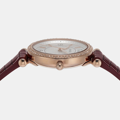 Carlie Women Quartz Rose Gold Dial Analog Leather Watch ES5296