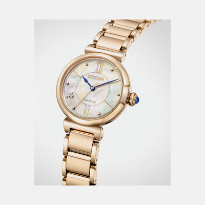 Citizen L Women Eco-Drive Mother Of Pearl Dial Analog Stainless Steel Watch EM1073-85Y