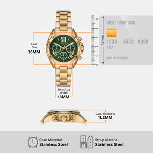 Bradshaw Women Quartz Green Dial Chronograph Stainless Steel Watch MK7257