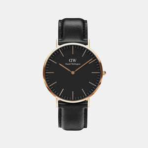 Classic Men Quartz Black Dial Analog Leather Watch DW00100127