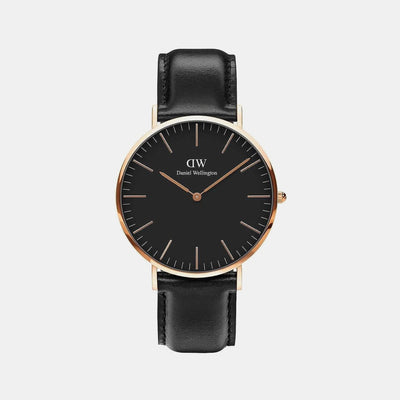Classic Men Quartz Black Dial Analog Leather Watch DW00100127