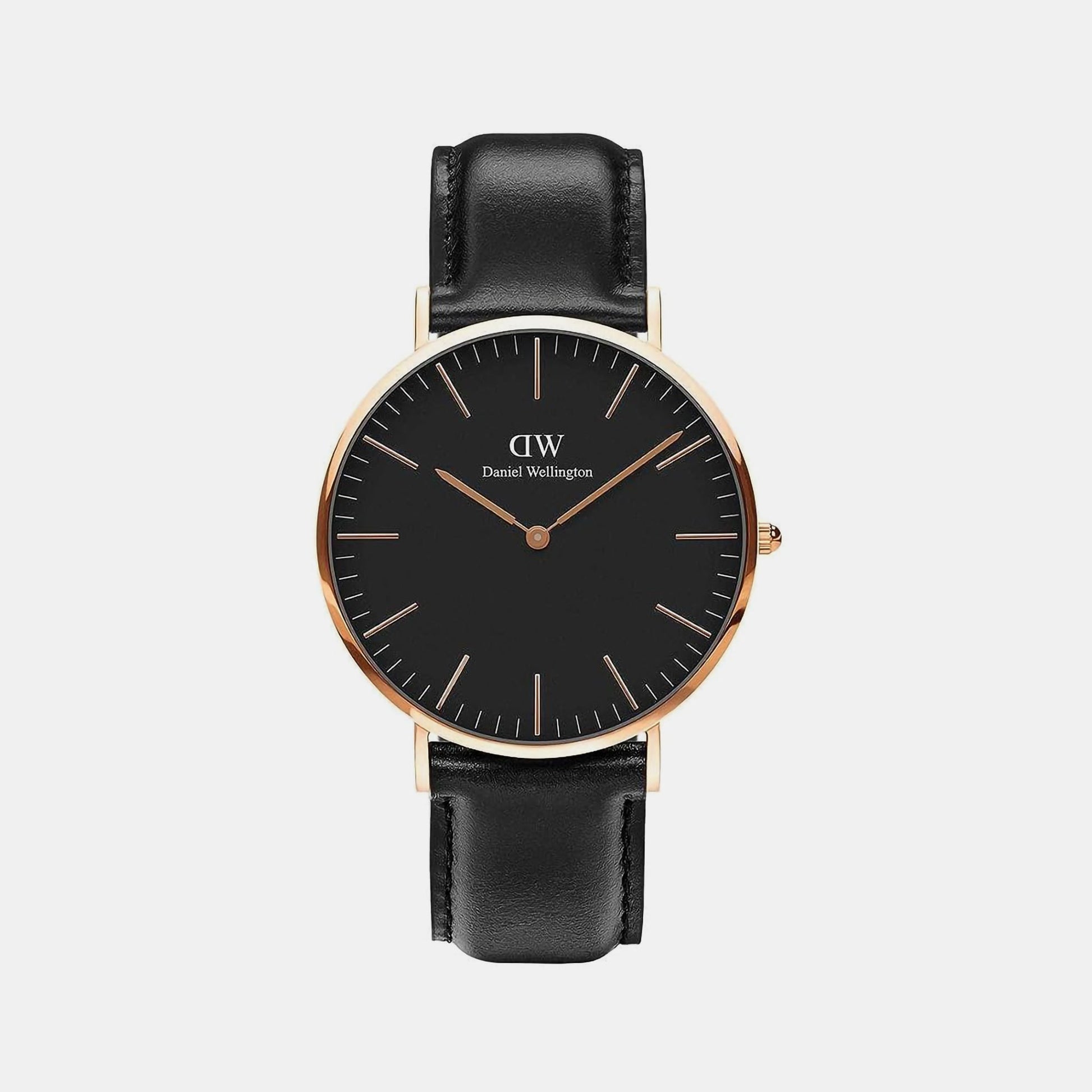 Classic Men Quartz Black Dial Analog Leather Watch DW00100127