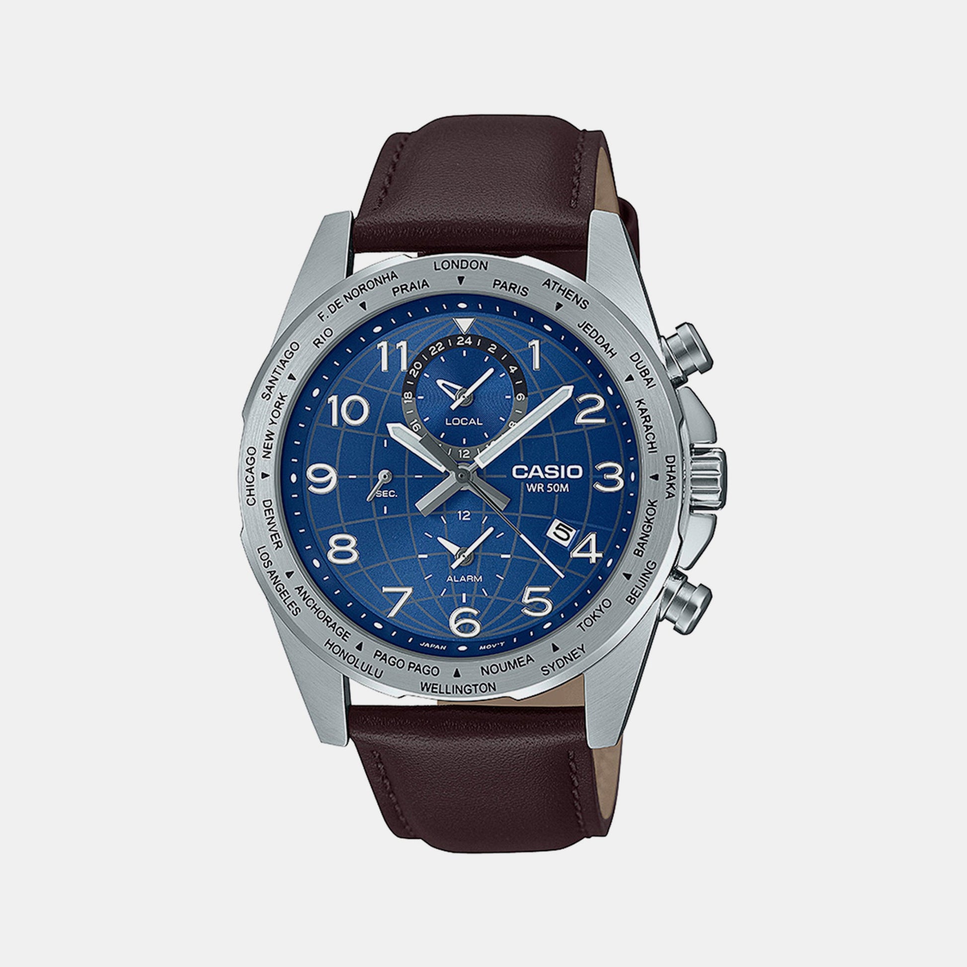 Enticer Men Quartz Blue Dial Chronograph Leather Watch A2150